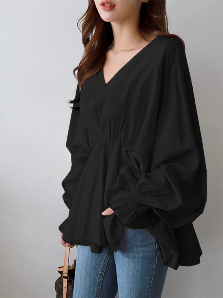 Stylish Ruffles OL Blouse Autumn Women Tops 2024 ZANZEA Elegant V Neck Long Flare Sleeve Shirt Fashion Solid Pleated Work Blusas