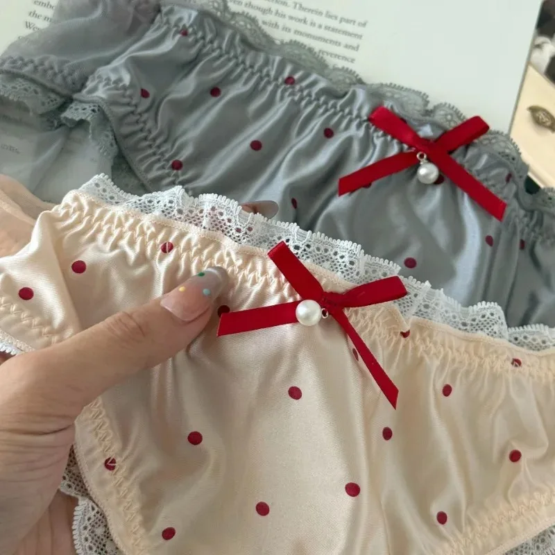 المرأة مثير الصيف شبكة تنفس شفافة سلس سراويل الحلو لطيف القوس نقطة اللؤلؤ منخفضة الخصر السروال مرونة Breifs