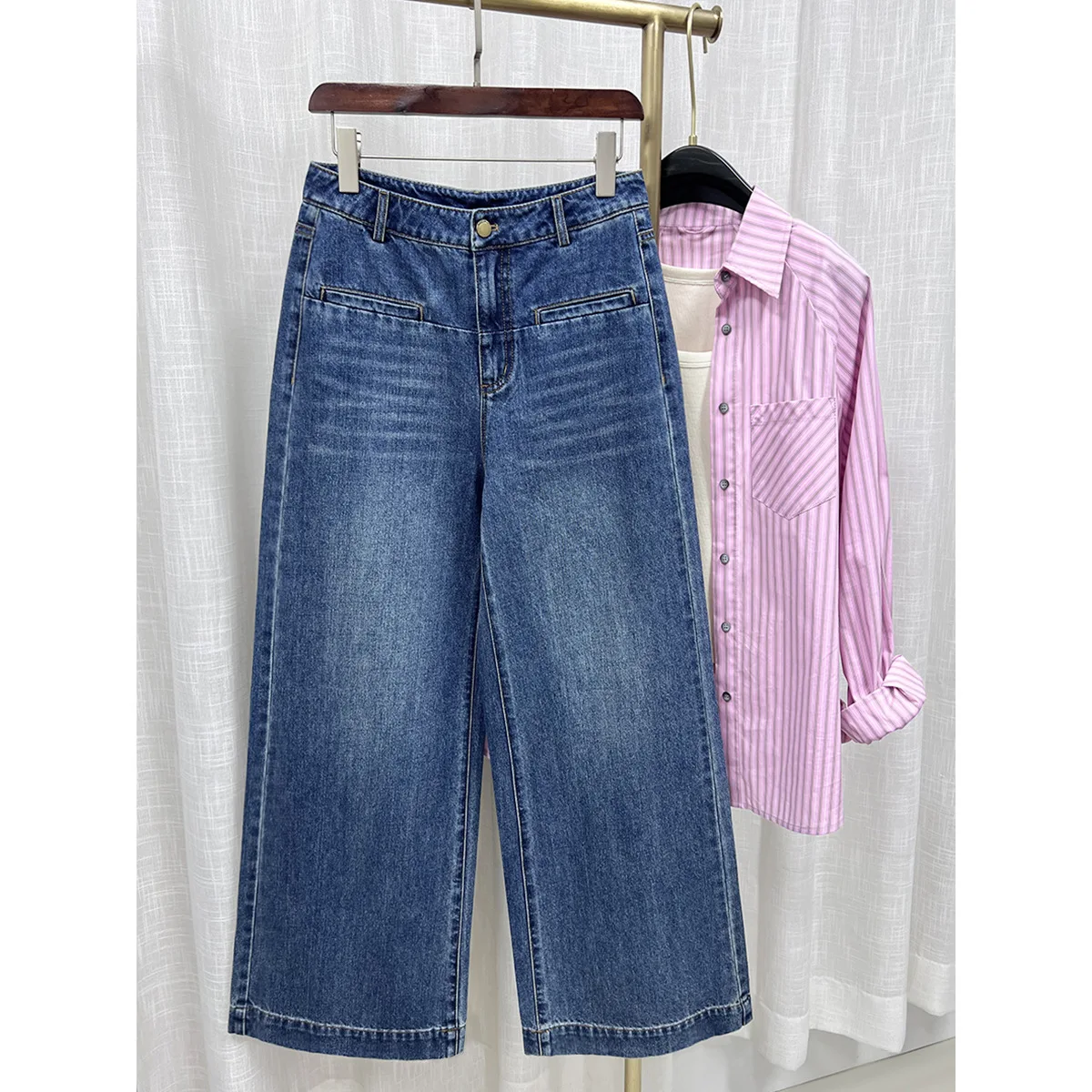 

Женские льняные брюки Xingguo А-силуэта с широкими штанинами, высокой талией, свободные, струящиеся, осенние, новые, повседневные, прямого кроя, джинсы