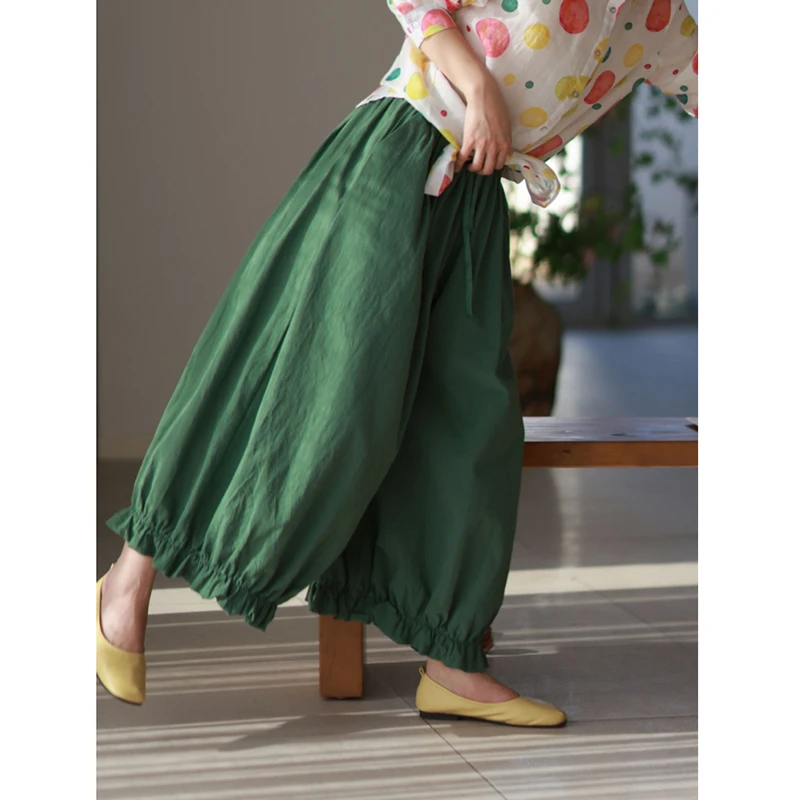 

Новое поступление, летние женские брюки в стиле искусства, хорошее качество, хлопковые и льняные брюки до щиколотки, повседневные свободные шаровары с эластичной резинкой на талии, T228