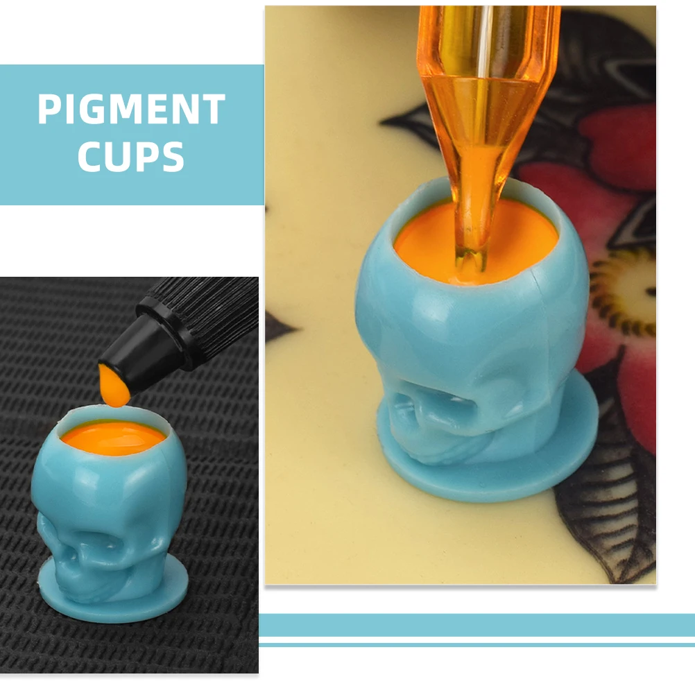 

200pcs Pigment Cups Small Plastic Ink Cups For Tattooing Skull Design Non-Spill Tattoo Accessories Compact Safe Smooth Surface