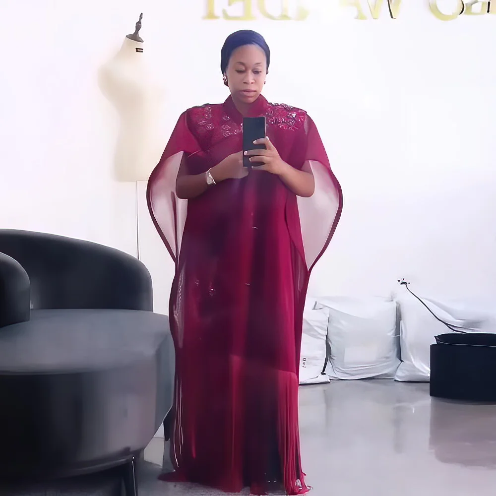 Two-Piece Dress African Dresses for Woman Mesh Fabric Evening Dresses Rhinestone Vestidos De Fiesta