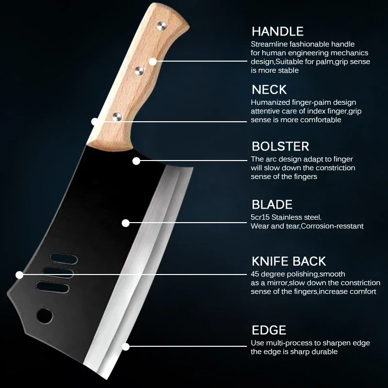 High Carbon Steel Chopping Knife Household Bone Chopping Knife Thickened Two-in-one Kitchen Knife Stainless Steel Meat Cleaver