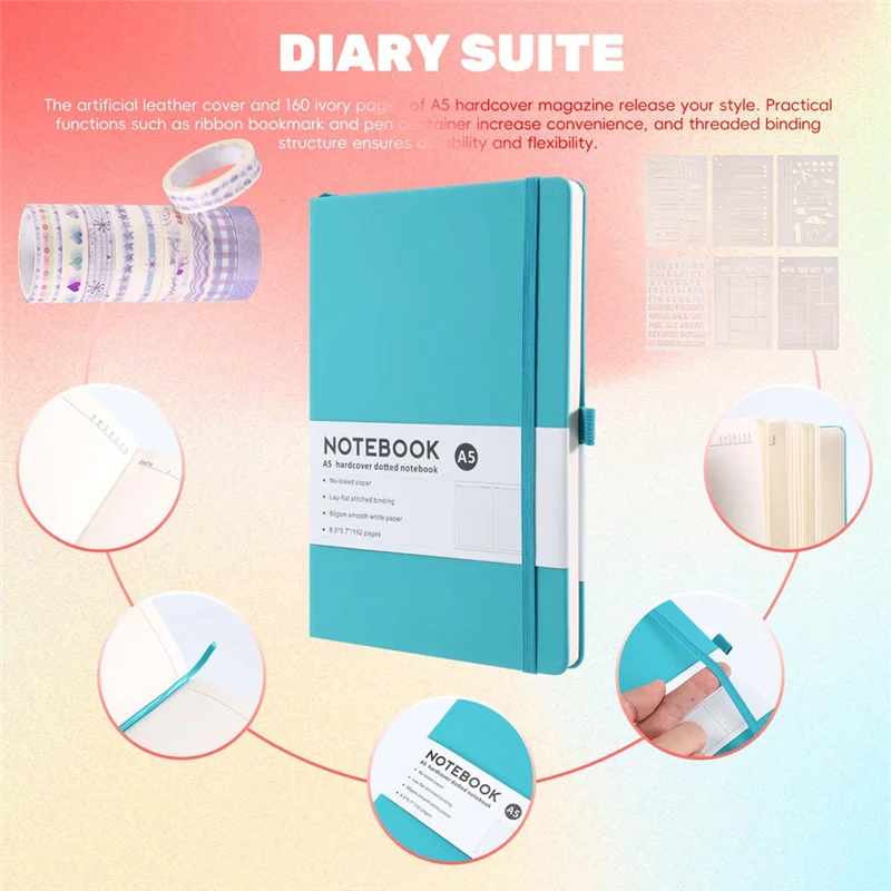 A16R-Dotted Journal Kit, A5 Hardcover Dotted Journal Notebook mit nummerierten Seiten, gestipptes Journaling Kit für Anfänger