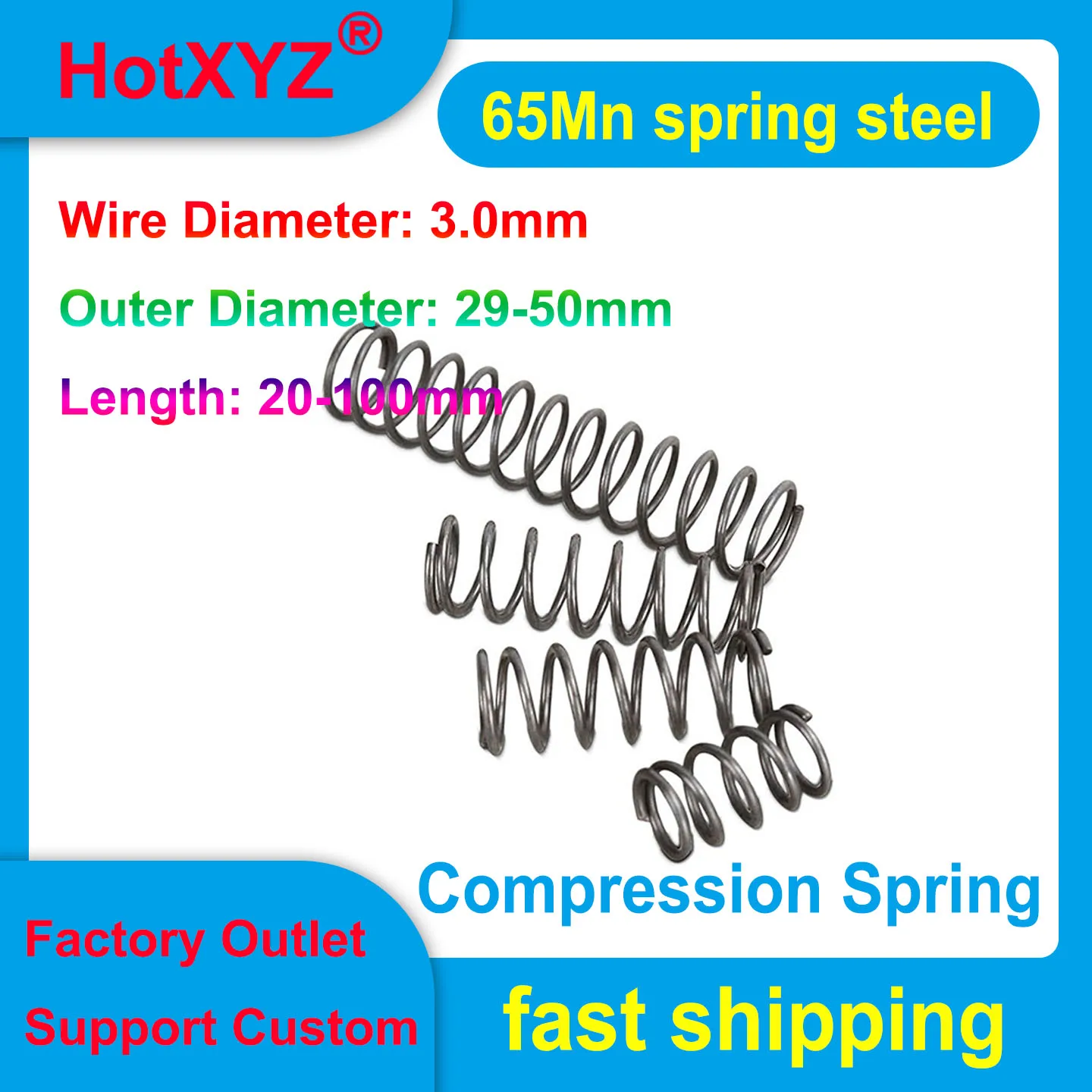 

65Mn Spring Steel 3.0mm Wire 2PCS Compression Spring High Elastic Anti-Fatigue Hardened for Mechanical & Home Appliance Parts