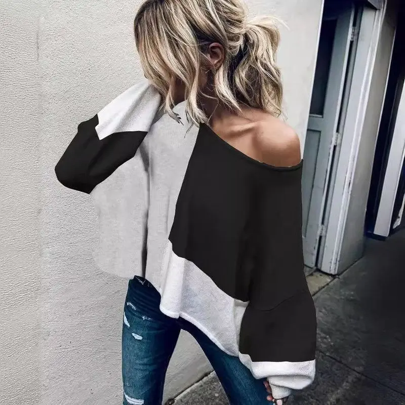 

Модный вязаный свитер в стиле пэчворк, зимний женский свитер больших размеров из твердого хлопка, длинный свеч, круглый Ne ort Sle Ciwalk Inn...