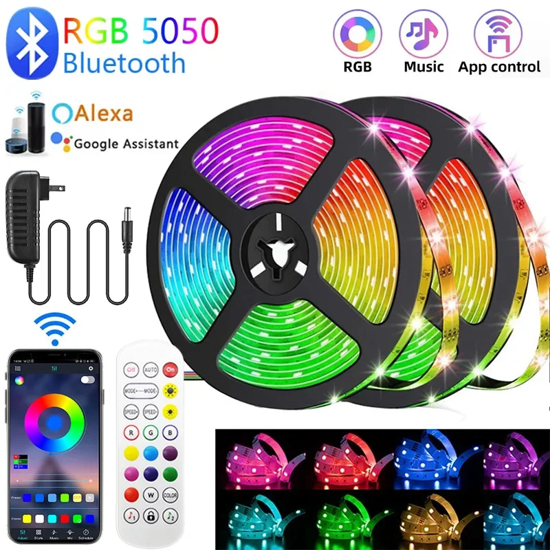 LED Strip Lights 5050 RGB LED Lights Waterproof Flexible Lamp Tape Ribbon Luces Smart Led Lighting Room Decoration EU Plug