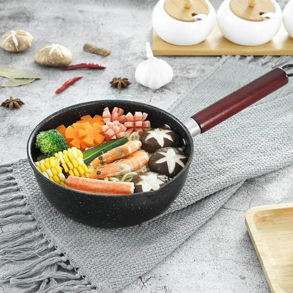 Universal Soup Stock Pots Wheat Stone Cookware with Wooden Handle Milk Pot Non-stick Frying Pan Kitchen Noodle Pot