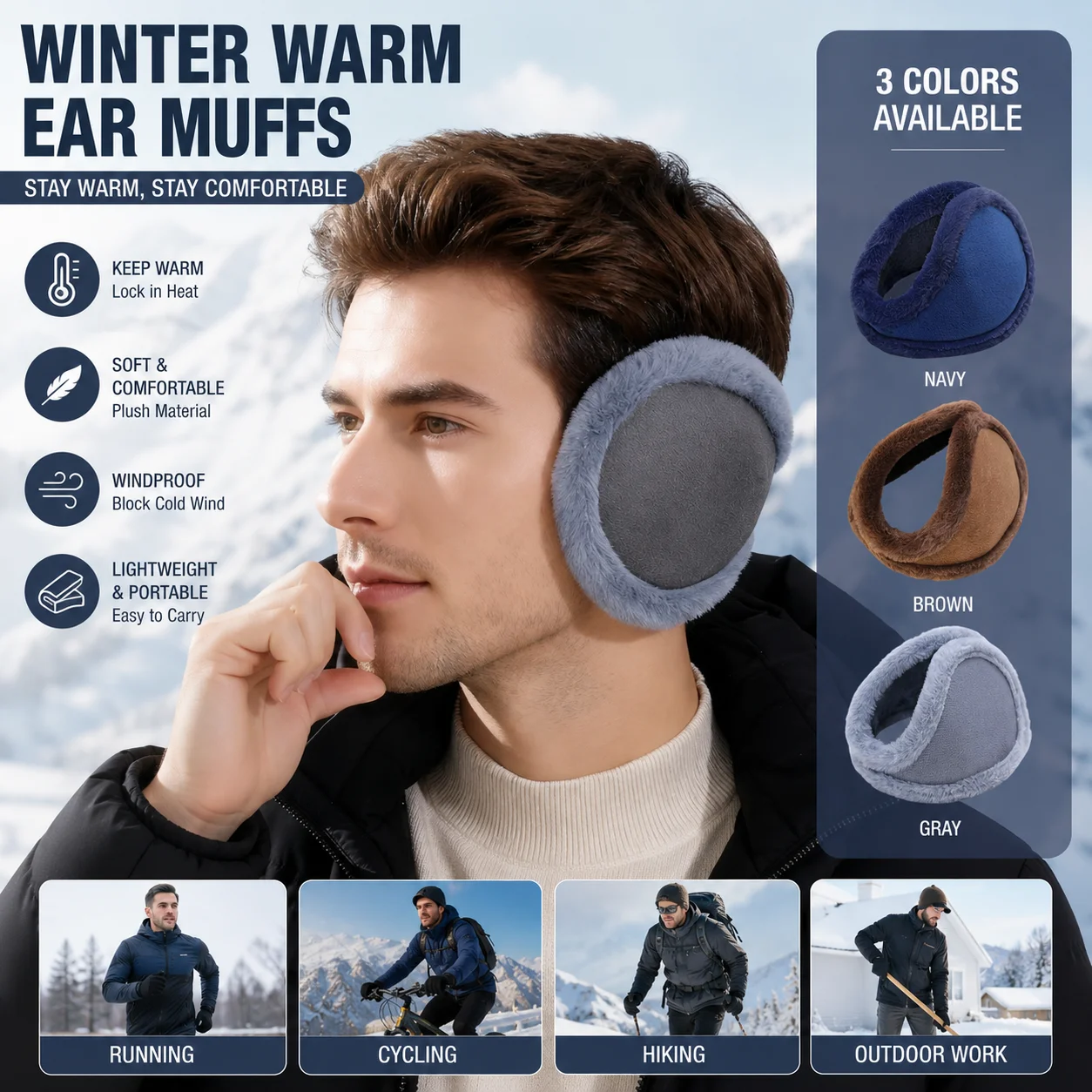 1Pc Earmuff Men Winter Ear Warmers Rear Wearing Style Plush Anti Cold Ear Cover for Outdoor Sports Earmuffs Winter Accessories