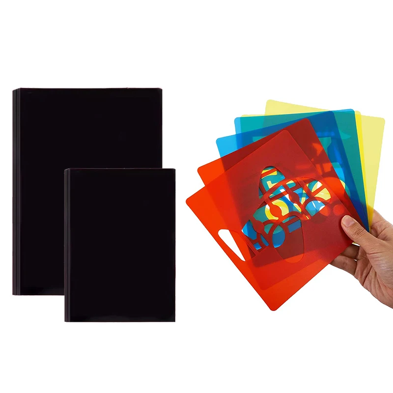 10 pezzi di colore magico arcobaleno scratch art set di carte di carta con 6 pezzi modello cavo per bambini pittura artistica fai da te giocattoli regali per bambini TMZ