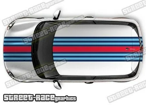 For 1Set Mini Martini style racing stripes bonnet & roof stickers graphics Cooper