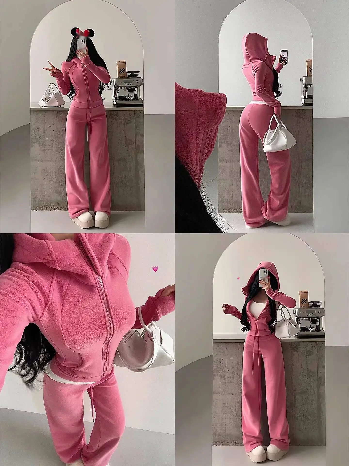 Thickened Warm Fleece Hooded Zipper Cardigan Jacket Casual Pants Floor-Length Pants Set Fashion Sexy Women Pants Set KQ87