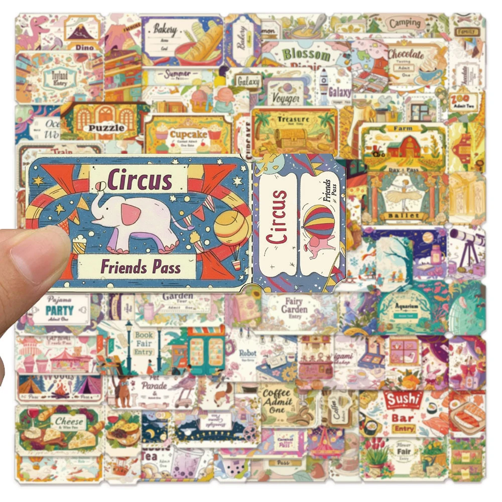 

10/30/50pcs Vintage Cartoon Dream Ticket Stickers Cute Decoration Decals DIY Phone Suitcase Guitar Laptop Vinyl Graffiti Sticker