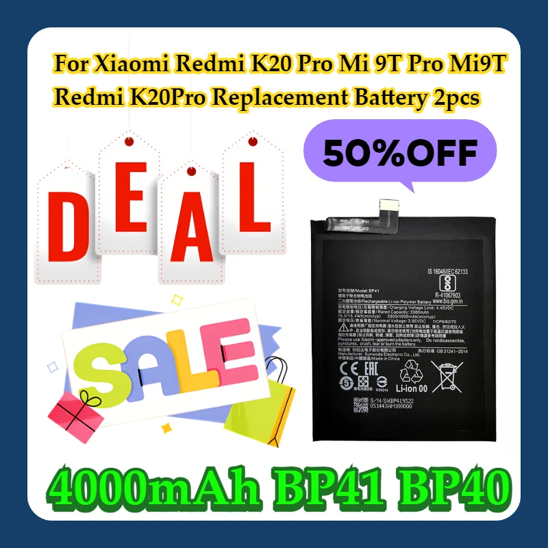 

Для Xiaomi Redmi K20 Pro Mi 9T Pro Mi9T Redmi K20Pro 4000 мАч BP41 BP40 Сменный аккумулятор 2 шт.