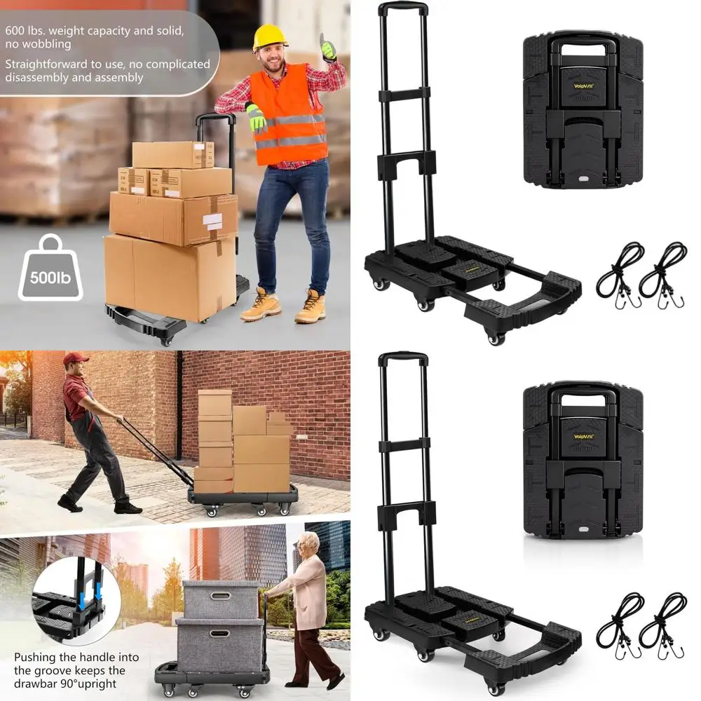 

Складная 6-колесная тележка для тяжелых грузов, грузоподъемность 227 кг, портативная тележка с эластичными ремнями для удобной транспортировки и путешествий