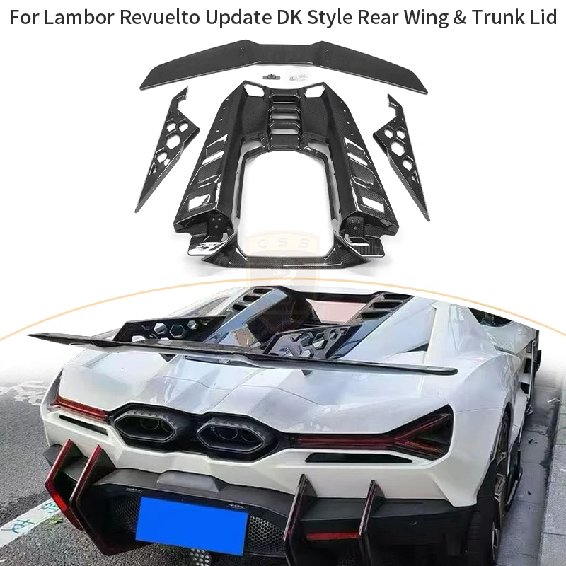 For Lamborghini Revuelto Dry Carbon Fiber Car Engine Rear Hood DK Style Replace Car Spoiler Tail Wing Bonnet Plate Decoration