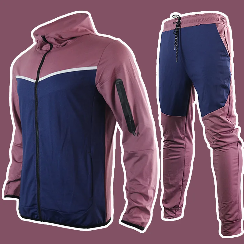 Conjunto de moletom e capuz masculino, roupas de pista, suéter Cotton Tech, roupa de jogging fitness, outono, primavera