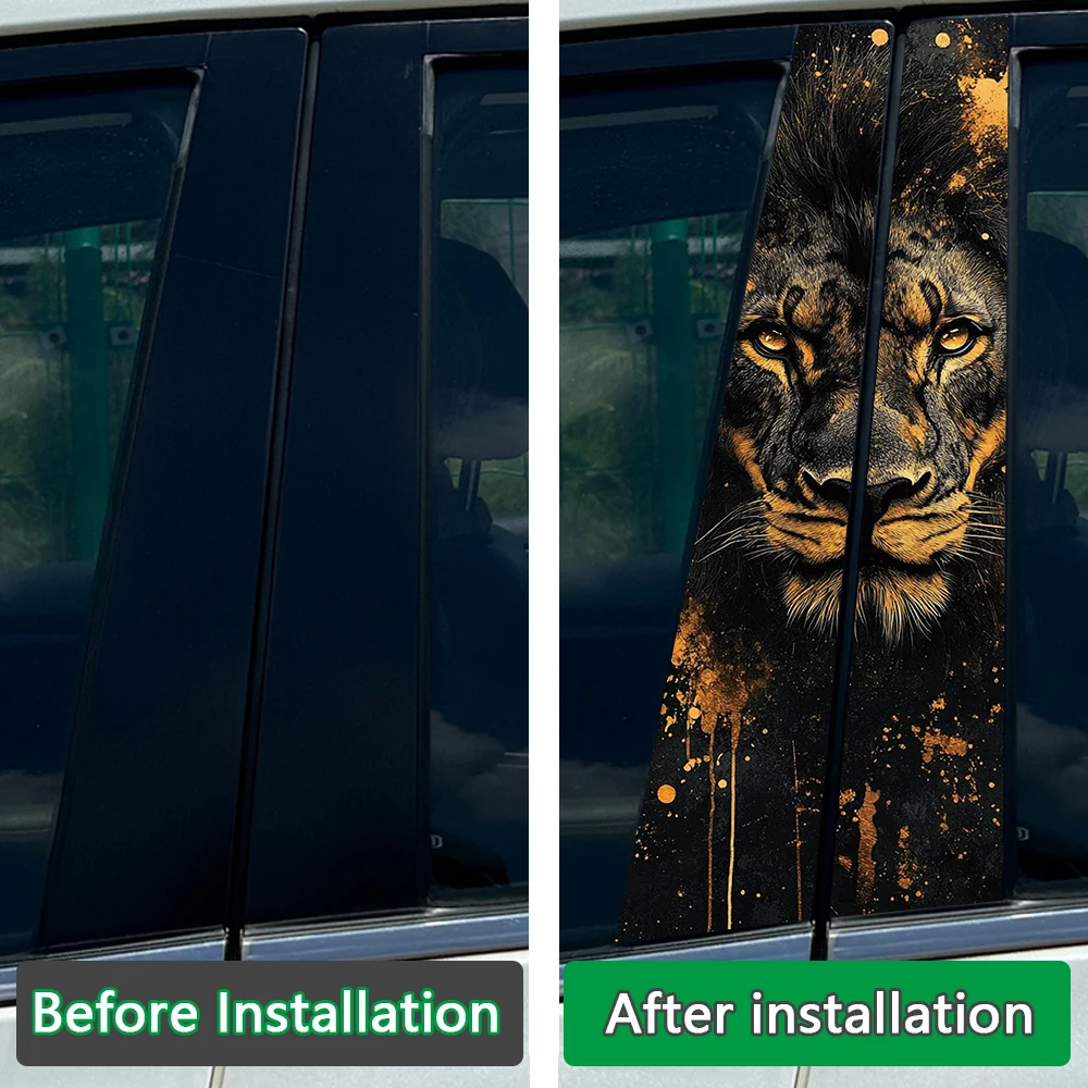 2Pcs/set Wolf Full Moon Lion Car Center Pillar Sticker ANIMAL Auto B Pillar Protective Film Decoration Scratch Cover Sticker