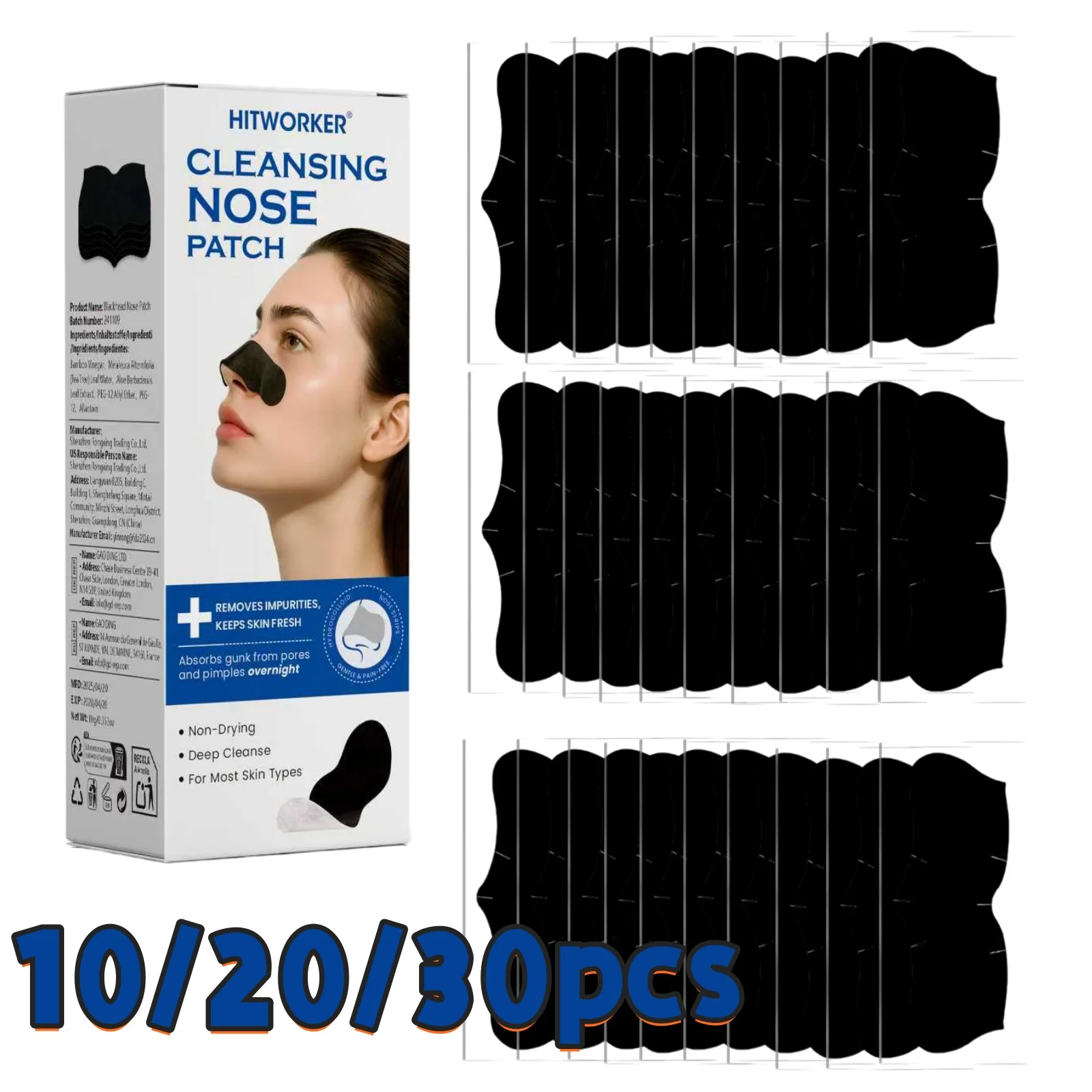 10/20/30-Piece Nose Strips - Alcohol-Free Formula, Suitable for All Skin Tones, Deep Pore Cleansing