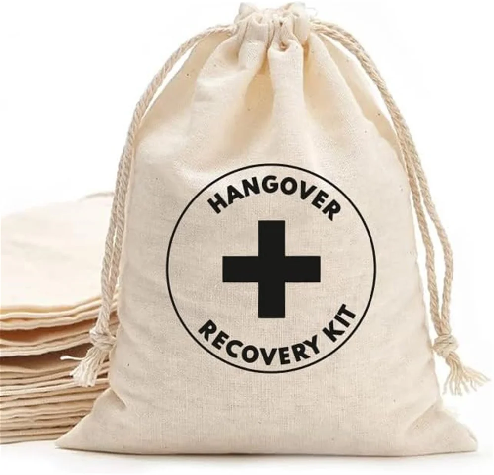 MS Hangover Recovery Kit printed Party Favor bags - Cotton Drawstring closure - Bachelorette hangover kit bags - Hangover Recove