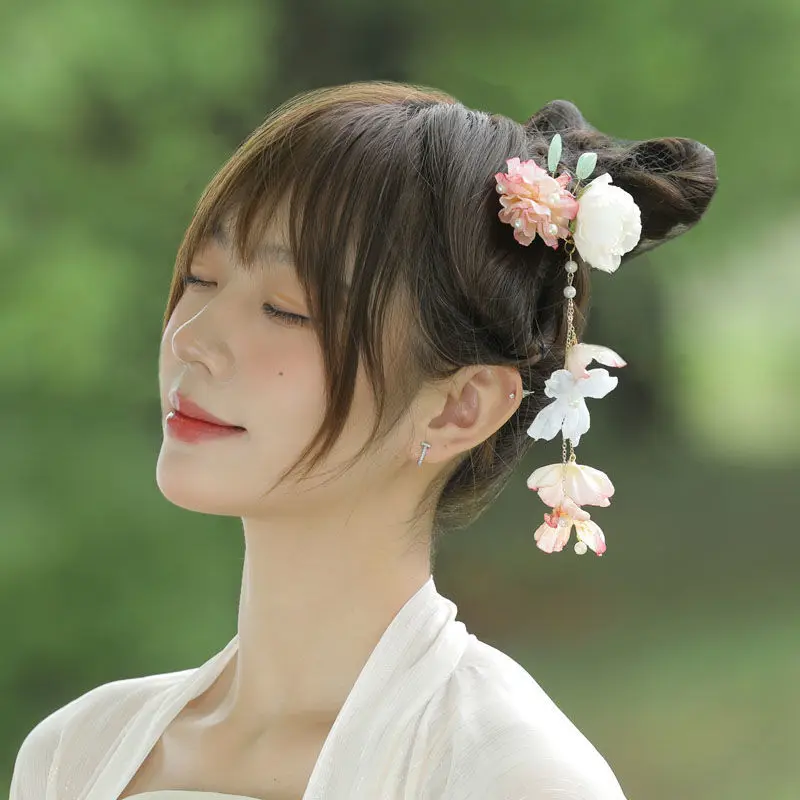 Forcine per fiori clip ciondolo gioielli per donne ragazze abito Hanfu cinese accessori per gioielli per capelli manopole per capelli retrò copricapo