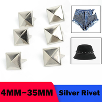 4pcs  Silver 4/5/6/7/8/9/10/12/15/35mm Punk Pyramid DIY Metal Square Rivet Studs and Spikes for Clothing Shoes Bags Accessories