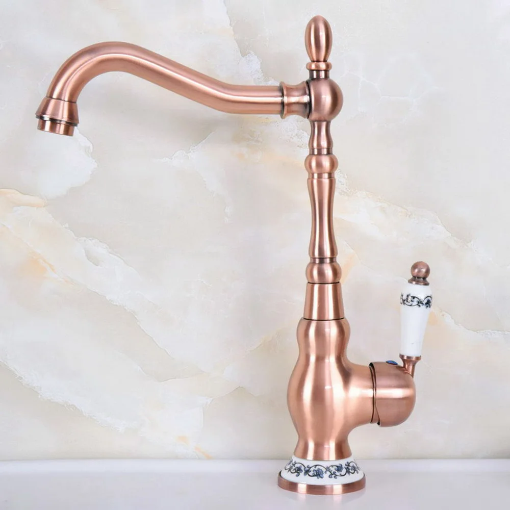 

Basin Faucets Antique Red Copper Washbasin Faucet Bathroom Basin Taps Single Handle Vanity Single Hole Mixer Water Taps Bnf640