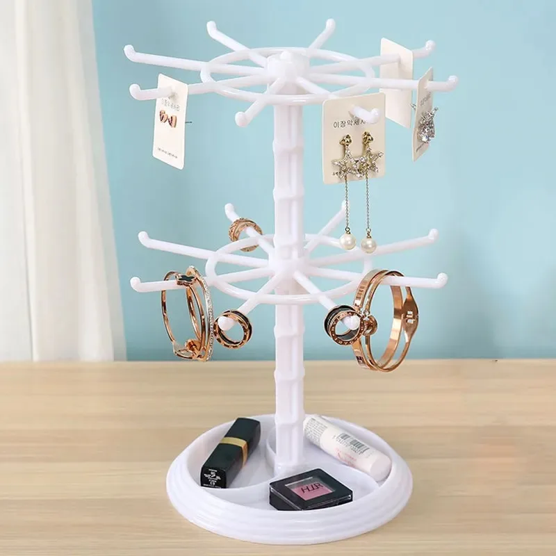 Rotating 2-Tier Jewelry and Keychain Display Stand Plastic Spinner Organizer for Bracelets Earrings Accessories Hanging Rack view 4