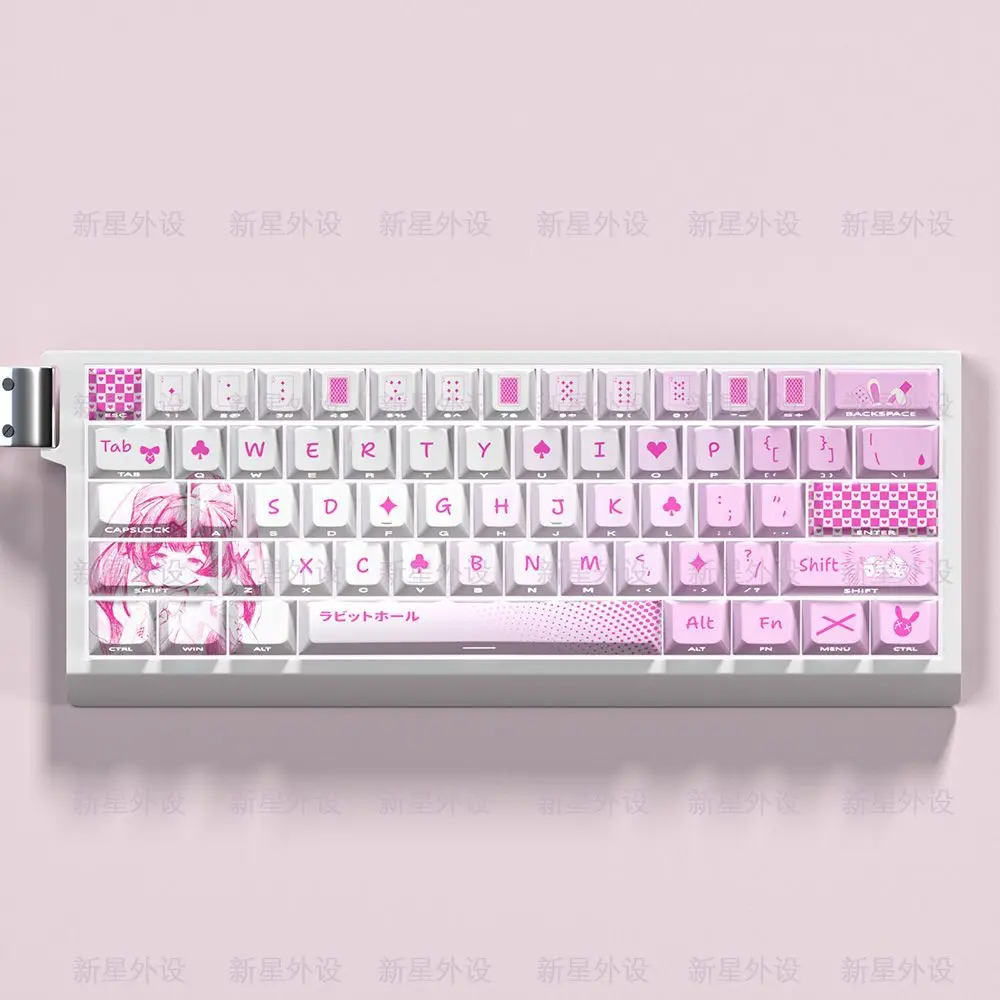 Keycaps Rabbit Hole Chreey Side Engraved Transparan PBT Adaptasi 60/68 Keyboard Mekanik Sumbu Magnetik Made68