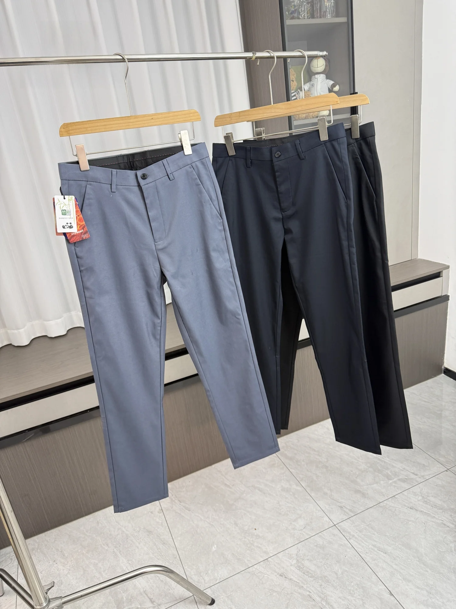 

Anti-Wrinkle Bamboo Fiber Thiened Straight Leg Casual Pants for Men Busin Commuter Versatile Spring Autumn Long Trousers