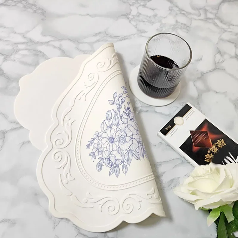 Silikon-Tischset mit Retro-Muster, Blumenmuster-Tischunterlage für Esstisch, Küche, Kaffee-Tischset, Geschirruntersetzer, wasserdicht