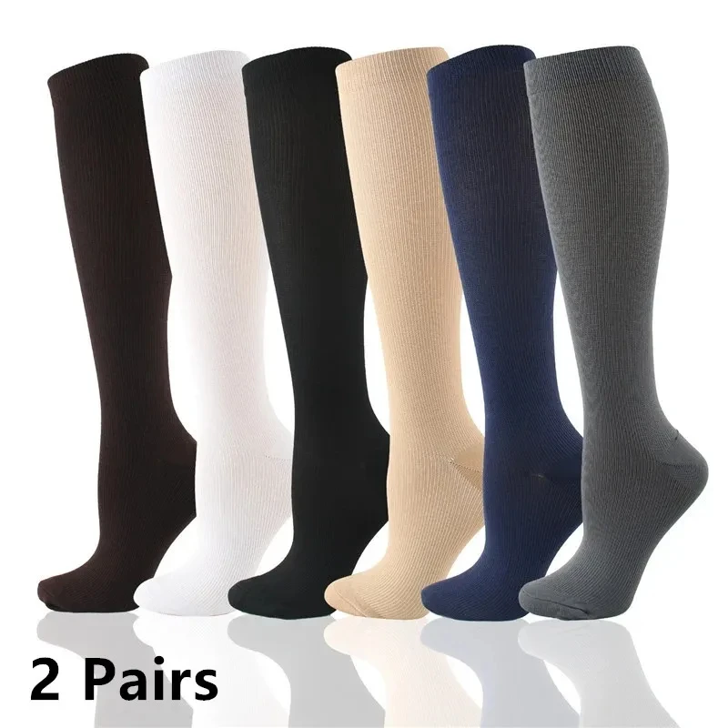 

2 Pairs Varicose Veins Compression Socks Blood Circulation Nurse Socks Anti Fatigue Comfortable Gym Outdoor Running Sports Socks