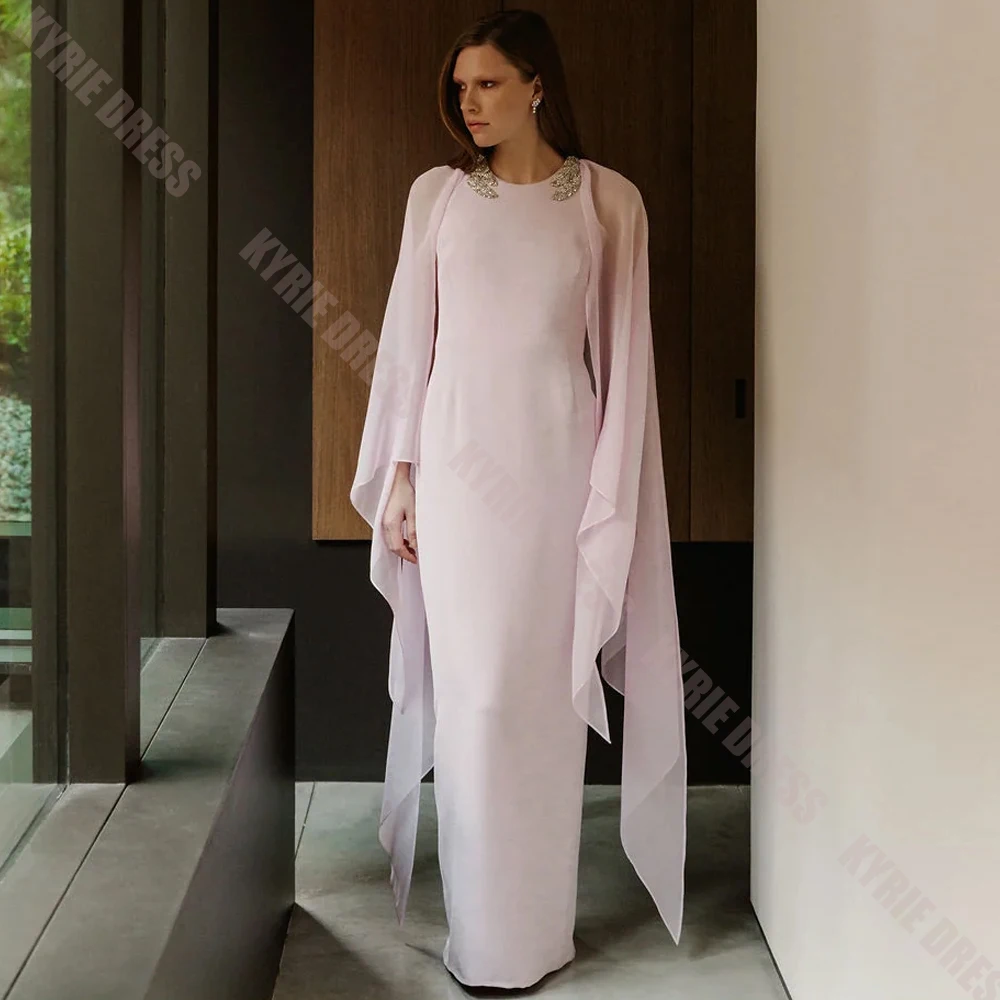 Customized Mother of The Bride Dress Scoop Neck with Cape Sleeve Beading Applique Column Wedding Guest Dress Party Evening Gowns