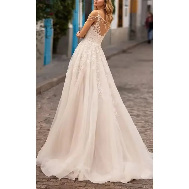 

Woman Wedding Custom Made Ball Gown Dress for Women Embroidered Lace Prom Dresses 2025 Spaghetti Straps Elegant Party Dresses