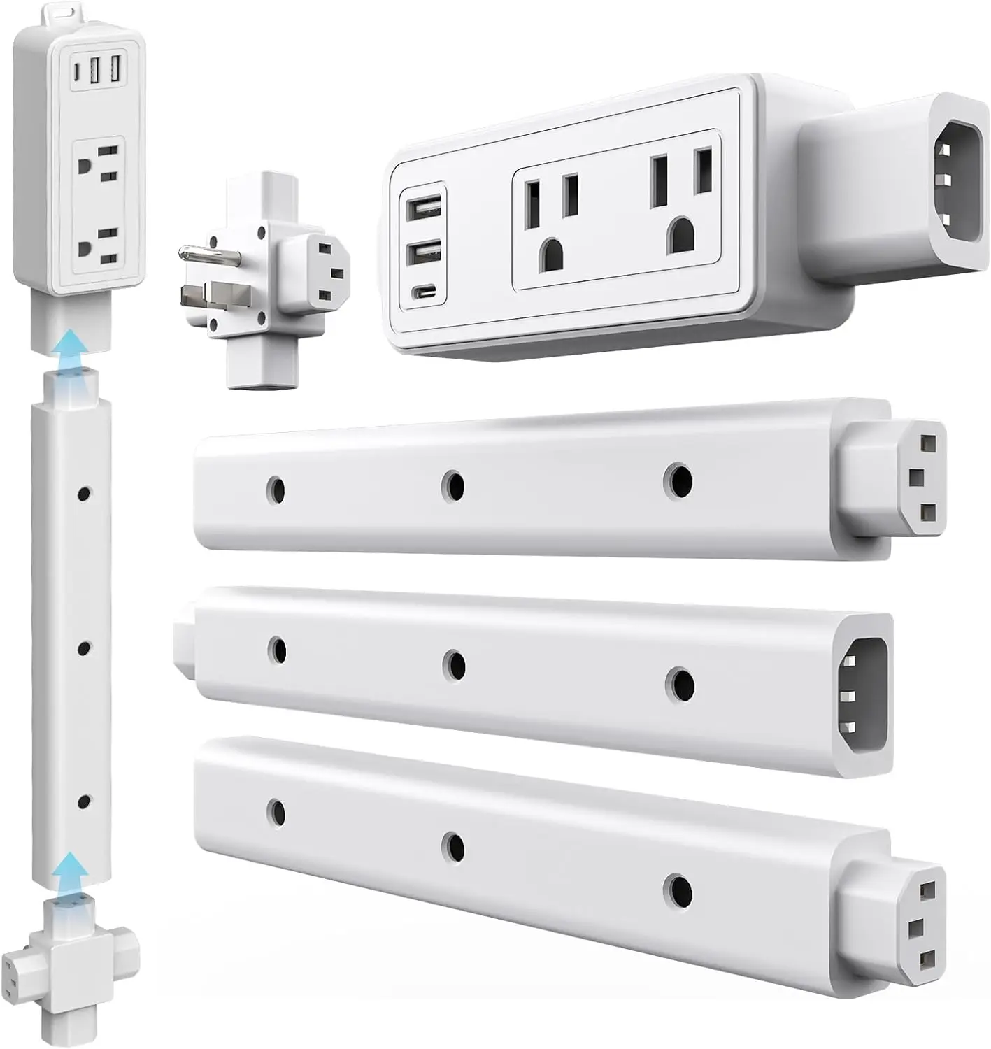 

Expandable Flat Plug Extension Outlet with USB C A AC Ports for Tight Spaces Behind Furniture