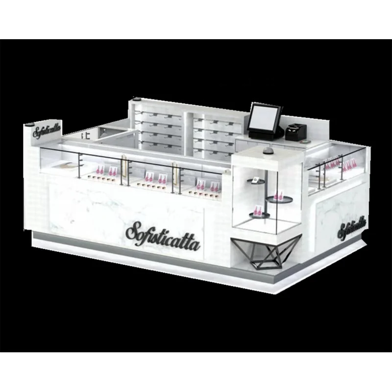 （customized）Perfume Showcase Cosmetics Display Cabinet Glass Mall Kiosk Display Jewelry Kiosk Booth in Mall