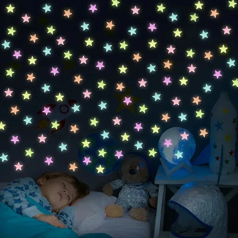 야광 별 벽 스티커, 50/1000개, 형광 3D 광택 접착제, 가정 및 어린이 방 꾸미기에 적합