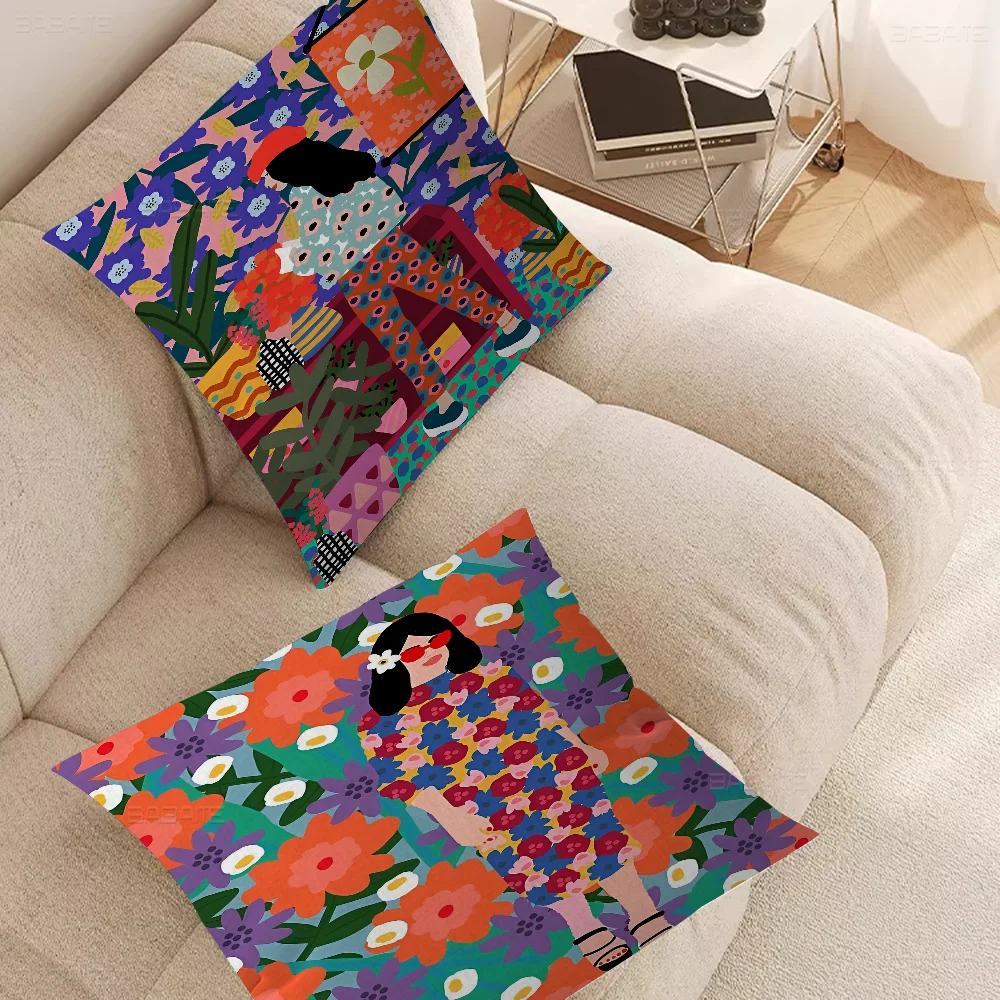 Modern Multicolored Abstract Garden PLants Art Pillowcase Toon Gift Cushion Cover Bedroom Home Sofa Chair Seat Decor Pillow Case