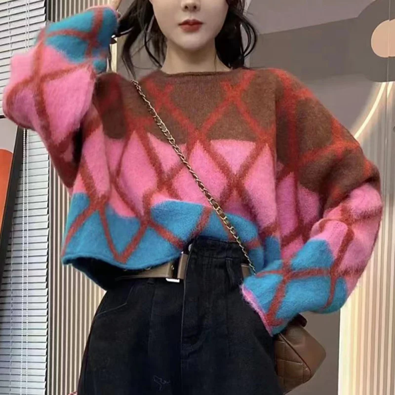 Pulover rajut pendek kasual Atasan Wanita lengan panjang Fashion Atasan 2023 musim gugur/musim dingin kerah O warna sesuai Sweater Jumper Sueter 29222