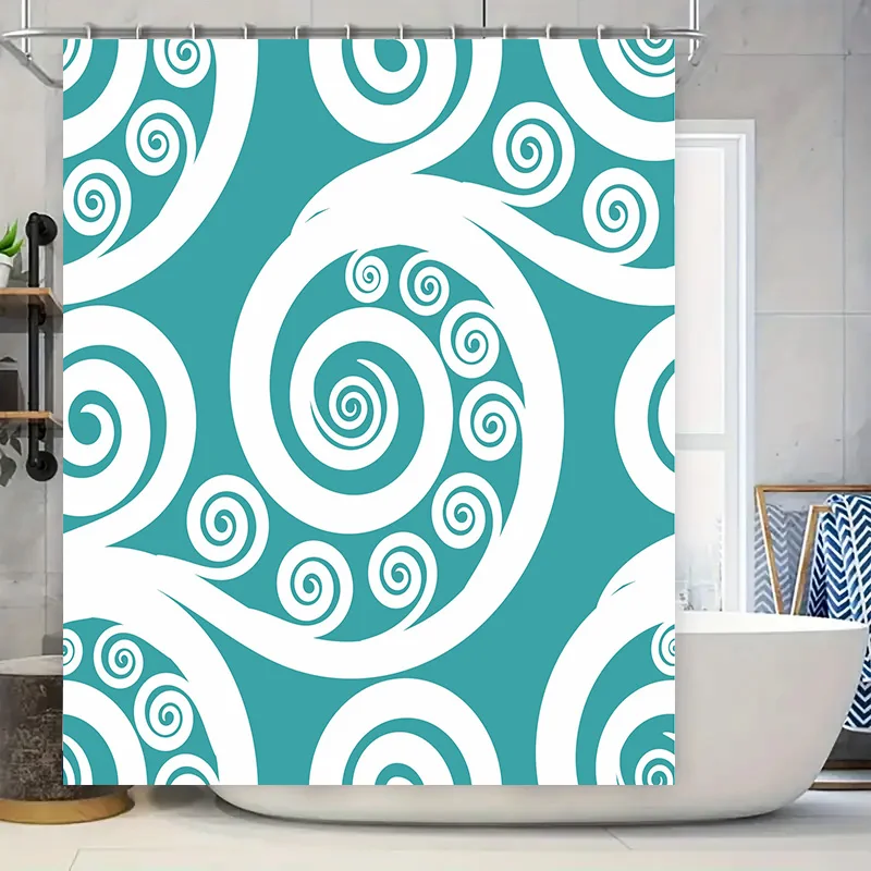 

Занавеска для душа Swirling, водонепроницаемый декор для ванны для вашего дома, современный бело-зеленый цветной узор, доступны в различных размерах o