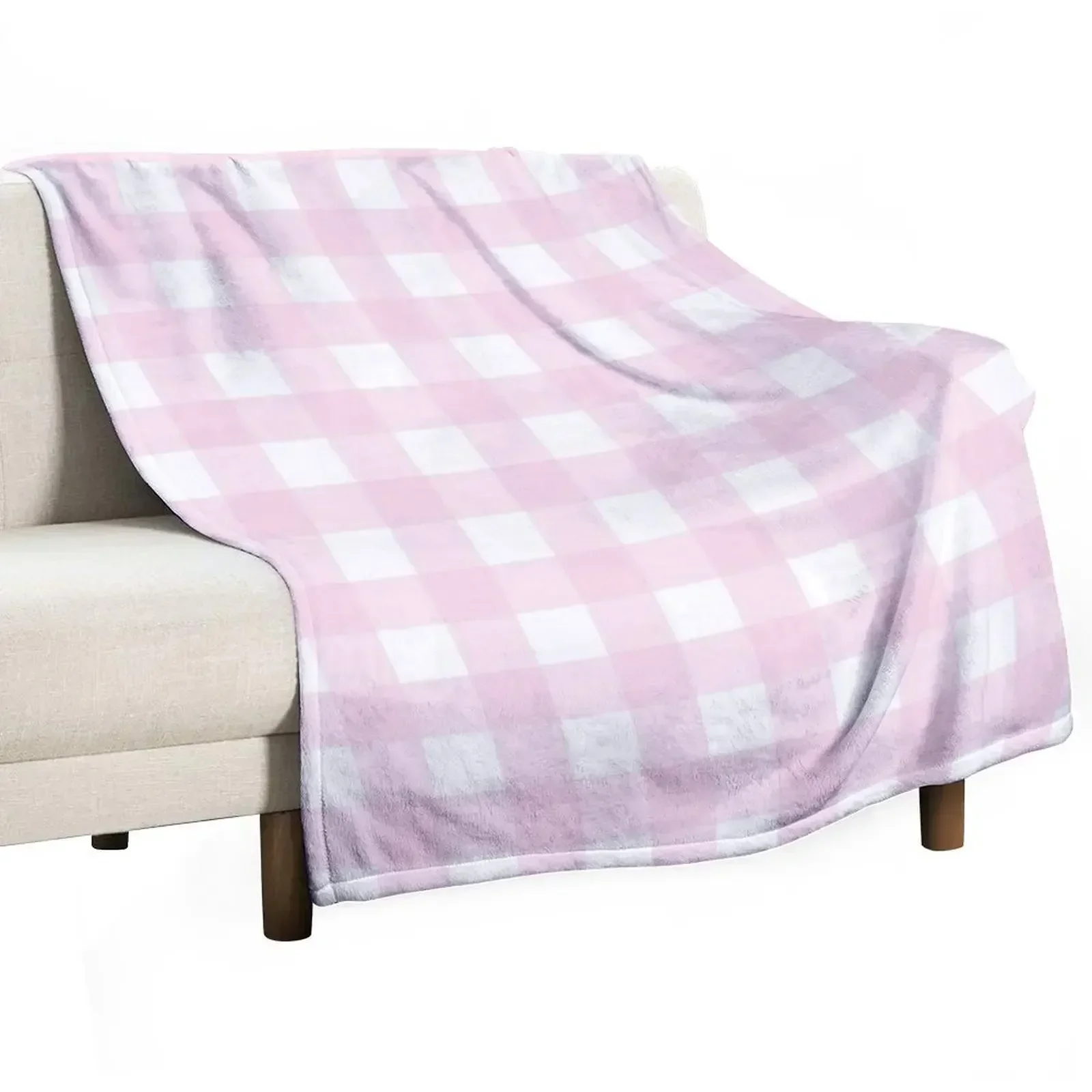 

Soft Pink And White Stripe Check Plaid Pattern Throw Blanket Designers Flannel Multi-Purpose Sofa Throw Blankets