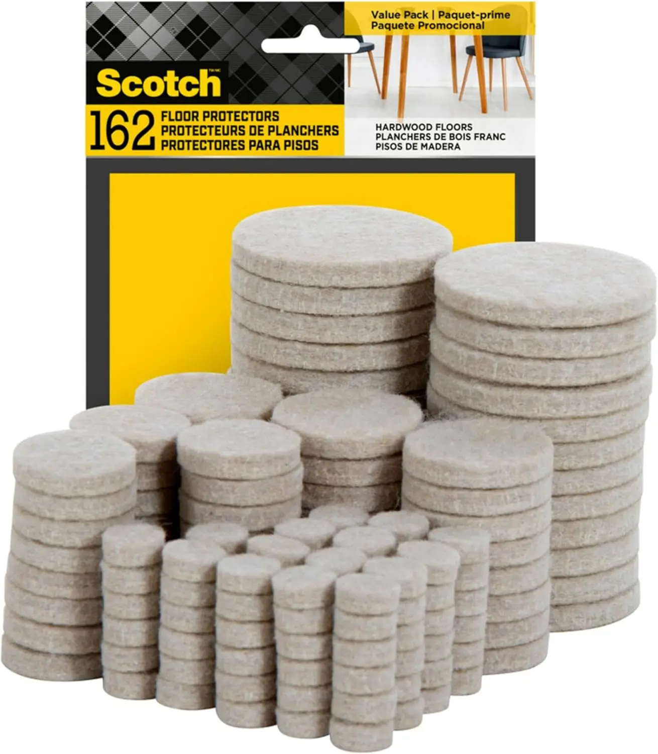 162 PCS Felt Furniture Pads Beige - Protect Hardwood Floors, Round Assorted Sizes, Self-Stick, Prevent Scratches