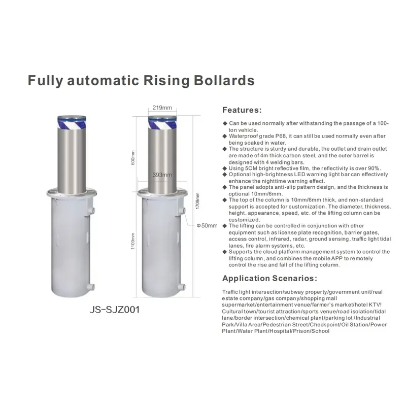 High Safty Automatic Remote Control Parking Bollard Retractable Road Barrier Smart Parking Rising Bollards