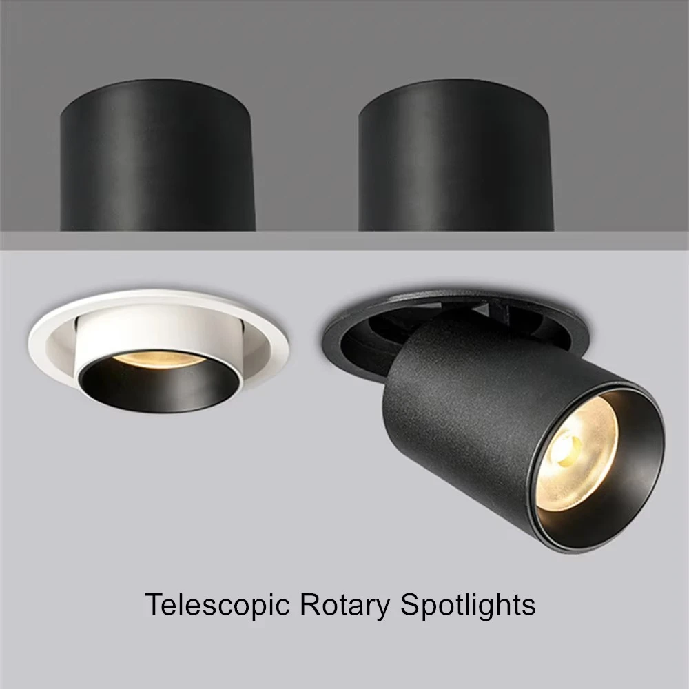 Stretchable Recessed Ceiling Downlight 7W 10W 12W Black/White 360 Degrees Rotatable 3000K/4000K/6000K Ceiling Spot Lights