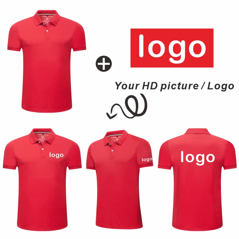 Summer cheap men\'s POLO shirt printing Casual short sleeved printed logo Customized logo for polo shirt with lapel collar