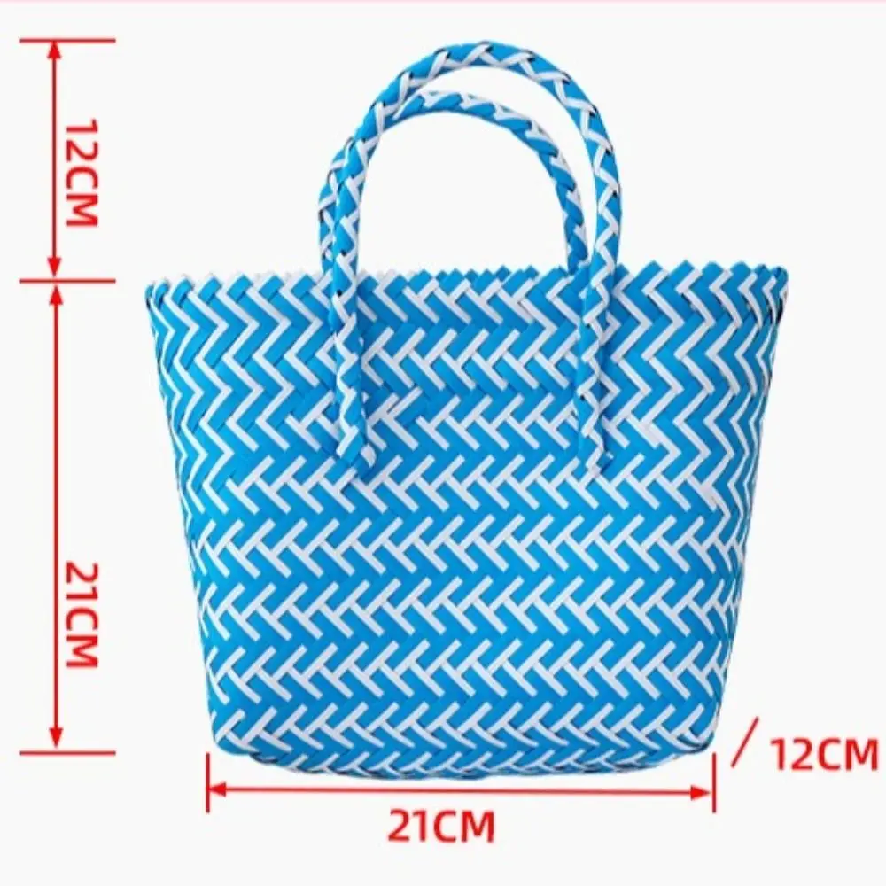 Zomer snoepkleurige kleurcontrast draagtas Handgeweven weefmanden Groentemandtas Schoudertas met grote capaciteit