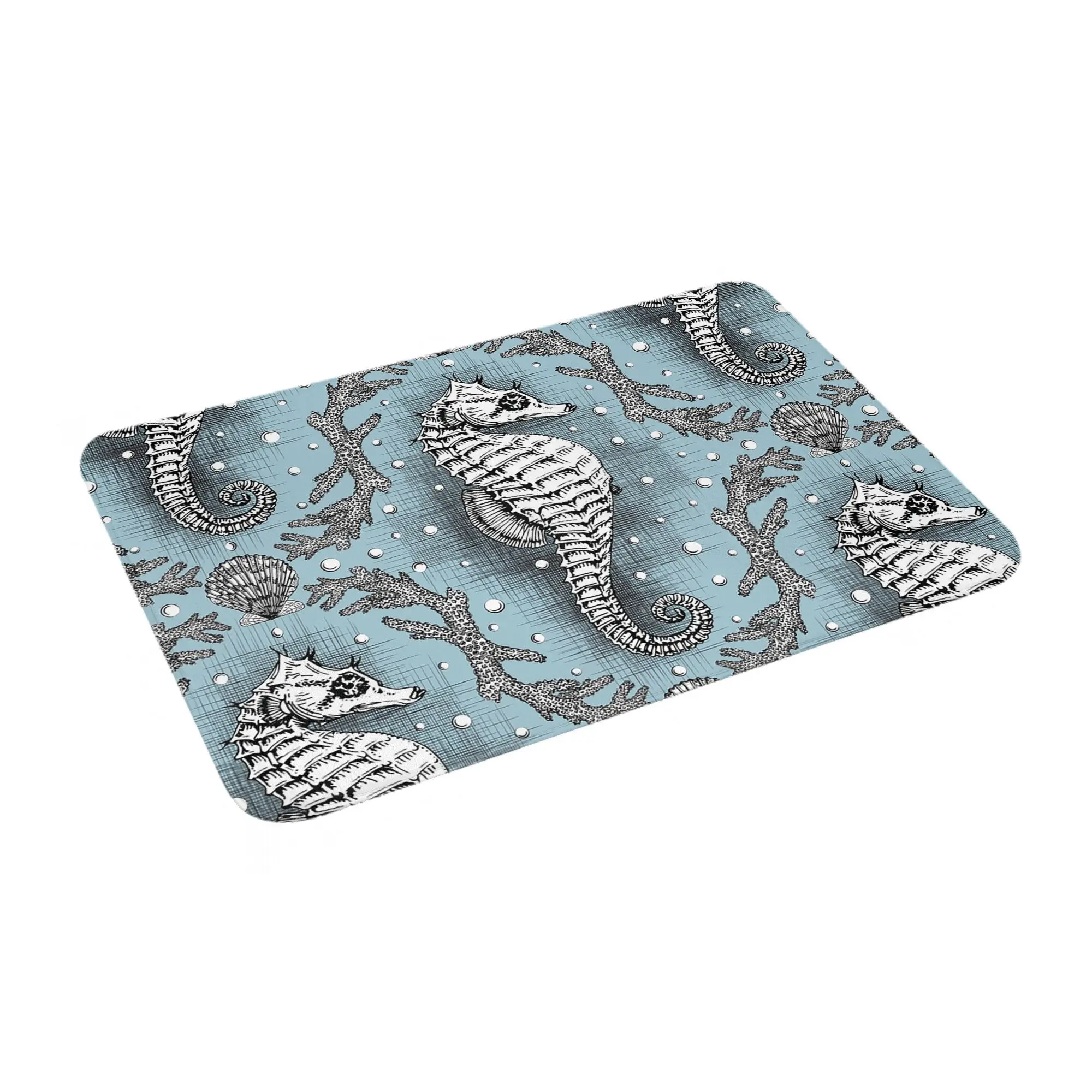 

Викторианский морской конек, дамасский порошковый синий, античный, в стиле стимпанк, нескользящий коврик для двери, напольный коврик для кухни, входа, спальни, коврики для ног