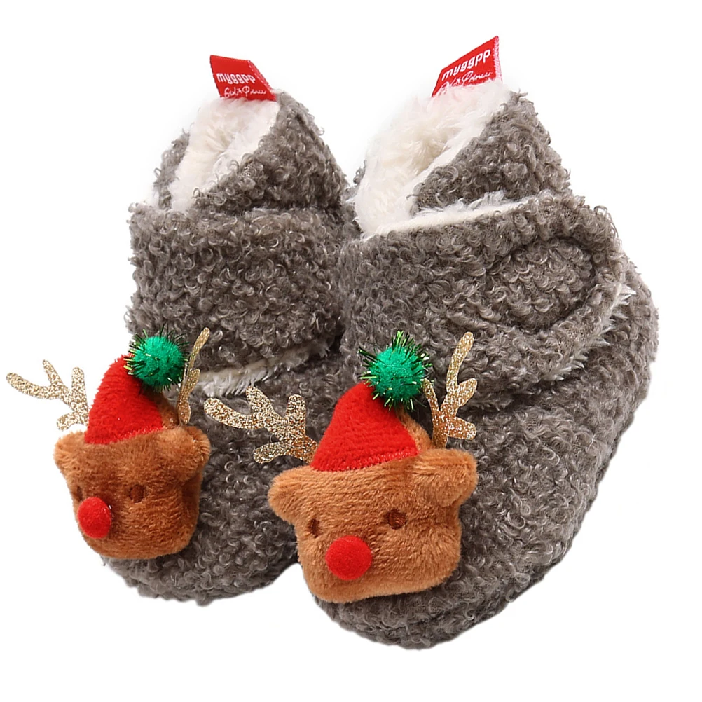 

1 Pair Chic Nonslip Comfortable Baby Boots Soft Sole Elastic Ankle Strap Cute Infant Shoes For Toddlers Cotton Warm Grey Size 22