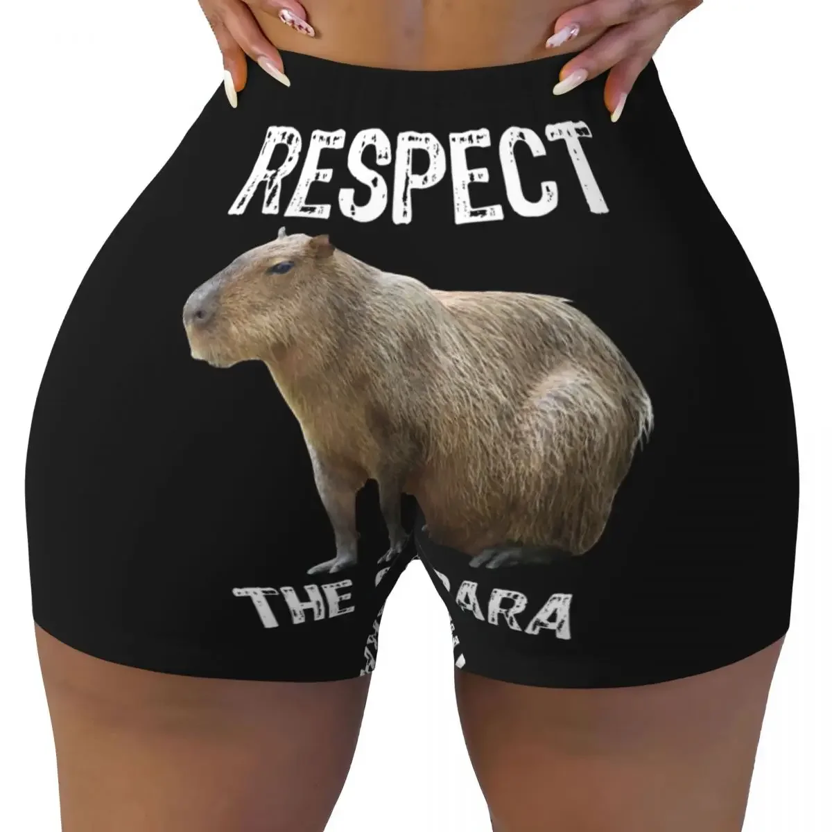 

Custom Respect The Capybara Funny Rodent Capibara Gym Biker Running Shorts for Women Workout Yoga Shorts