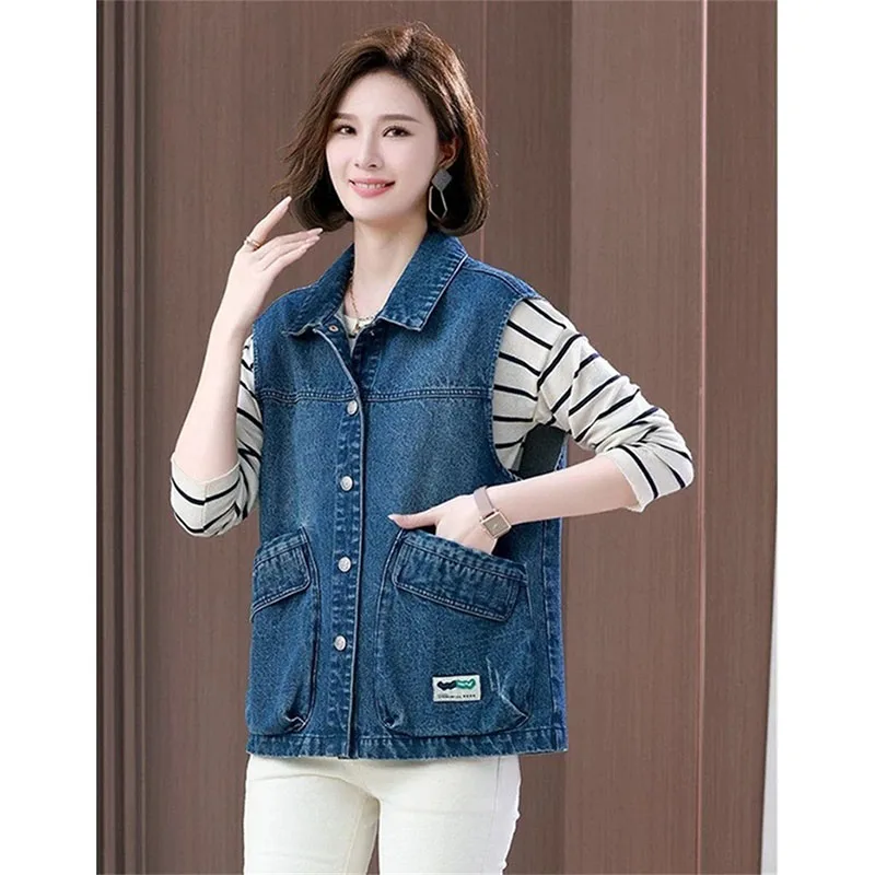 2024 Nieuwe Lente Herfst Koreaanse Denim Vest Jack Vrouwen Mouwloos Vest Jeans Jas Dames Casual Cowboy Jas Vest Dames Tops